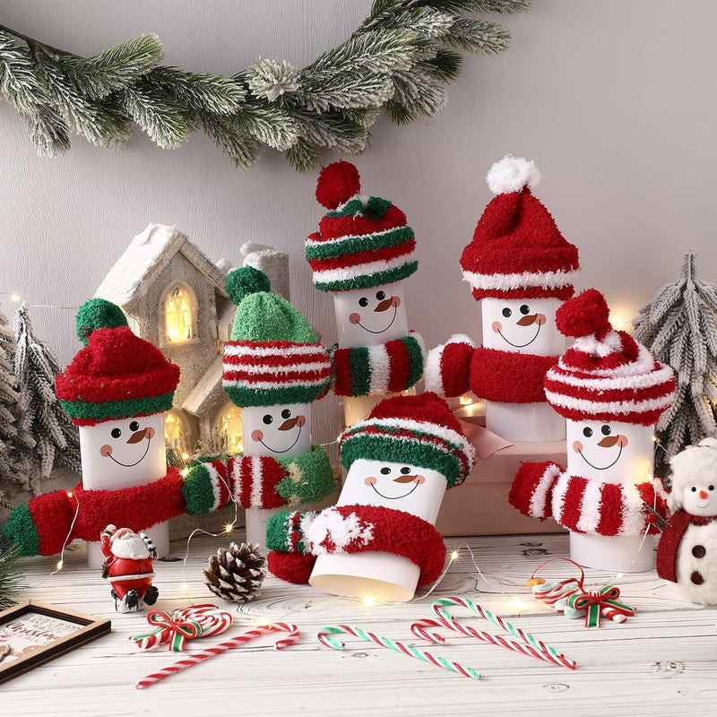Halfchet 18 Sets Winter Snowman Candy Wrapper Gift Kit with Soft Fuzzy Socks Winter DIY Candy Chocolate Bar Wrappers Craft Snowman Gift Boxes Kit for Holiday Favor Supplies - Image 3